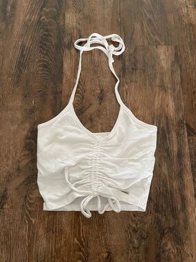 White Halter Ruched Crop Top - Women